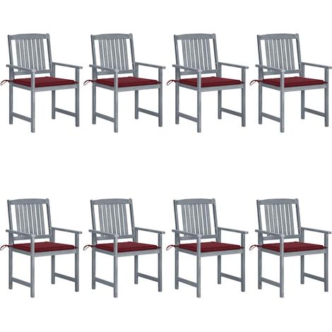 Lot de 8 Chaises de jardin avec coussins - Chaises d'extérieur pour terrasse/jardin Bois d'acacia solide Gris BV406406 - BonneVie (1/5)