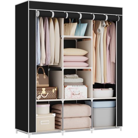 Portable wardrobes, fabric wardrobes, freestanding wardrobes with hanging rods and fabric covers, clothing organizers for hanging clothes (black) (1/5)