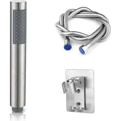 Handbrausekopf mit 2 m langem Edelstahl-Brauseschlauch und Halterung. 3-teiliges Duschset fürs Badezimmer.