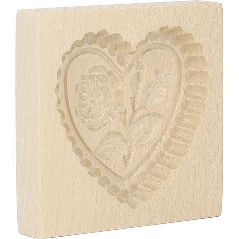 Moule à biscuits en bois, antiadhésif, réutilisable et lavable, tampon sculpté pour pâtisserie maison, motifs cœur et rose (1/5)