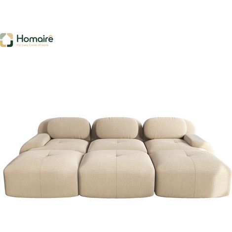 Canapé modulable en velours côtelé beige avec accoudoirs 298 x 178 x 75 cm HOMAIRE (1/4)