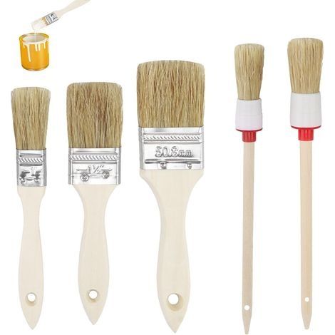 5pcs Pinceaux 3 Plats 2 Ronds, Set de pinceaux Plats, Pinceau Peinture Mur, Pinceaux Peinture, 5 De Différentes Tailles (20/25/25/38/50 Mm), pinceaux Plats Tous Types de peintures (1/5)