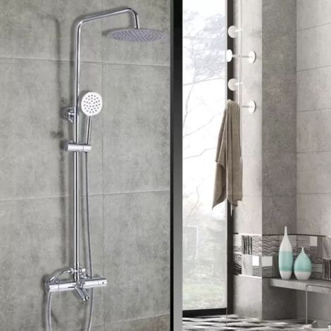 Kit de Robinet de Douche Complet avec Colonne de Douche et Piano,Garniture de Douche Thermostatique Pour Salle de Bain avec Colonne Réglable 81-117cm (1/5)
