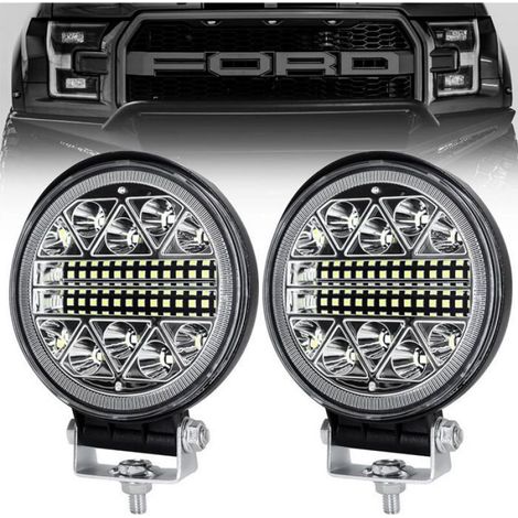 Lot de 2 Phare LED Rond,102W,Longue portée 6000K,IP68 étanche,Aluminium,Véhicule tout-terrain (1/4)