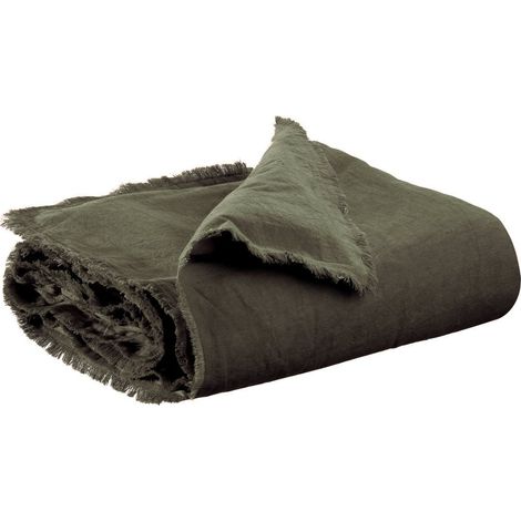 Édredon uni vert olive couverture de lit ou jeté de canapé décoratif 85 x 200 cm - PANGIVO