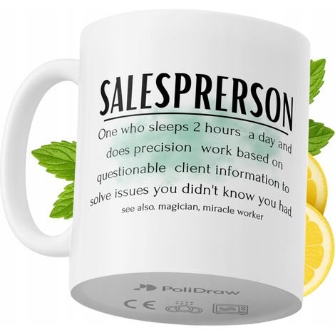 Lustige Kaffeetasse mit witzigem Textdesign für Verkäufer – ideal für Geburtstage, Namenstage, Feiertage und besondere Anlässe. Hochwertige Tasse für Zuhause, Büro und Arbeit. Farbe: Weiß, 330 ml.