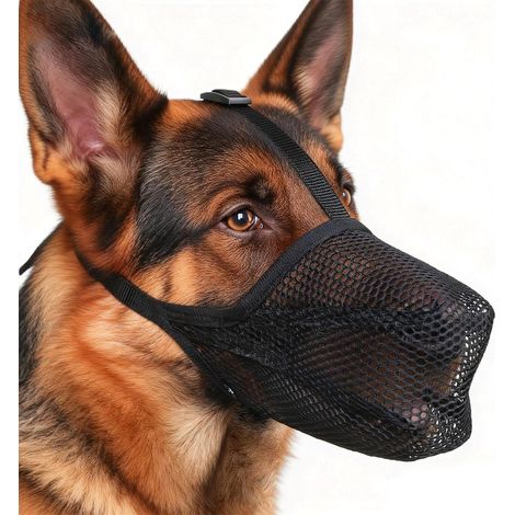 Mesh Dog Muzzle Large Adjustable Breathable Pet Mask for Small Medium Large Dogs (Black) (1/5)