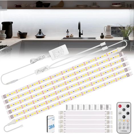 Ruban LED Blanc Froid 3 m, Bande 12V avec Télécommande et Prise, Kit D'éclairage à Intensité Variable sous Armoire pour Meubles, Escalier, Placard, Cuisine, étagère, 180 LEDs 6500k (1/5)