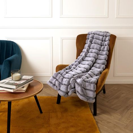 Plaid en fausse fourrure collection SAMUEL 120x150 cm à rayures gris (1/5)