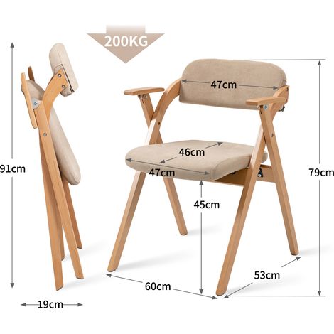 Set mit 2 Klappstühlen mit Armlehnen aus Buchenholz, gepolsterter Sitz, Khaki MODENUIT (1/4)