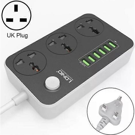 Adaptateur de voyage USB 6 ports compatible - câble de 2 mètres, prise britannique - LDNIO SC 4 (1/5)
