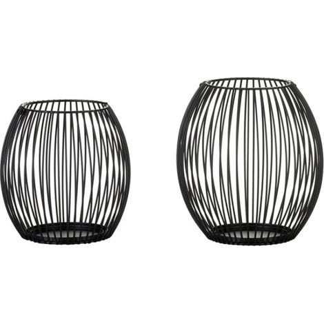 Bougeoir Chandelier Set de 2, Lanterne Bougie Métal Chandeliers Noir Décorative Photophore Centre de Table pour Noël Halloween, Petit+Moyen