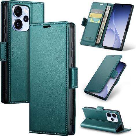 Custodia per Oppo Reno 15 Pro 5G, Litchi lucido, con portafoglio a libro, verde (1/5)