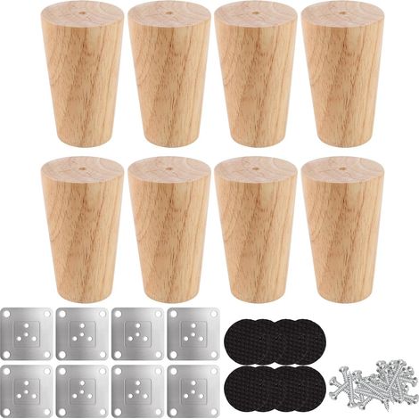 8 Pièces Pied de Meuble, 8cm Pied Meuble Bois, Pied de Meuble Bois pour Canapé, Armoire, Tables, Chaises (1/5)