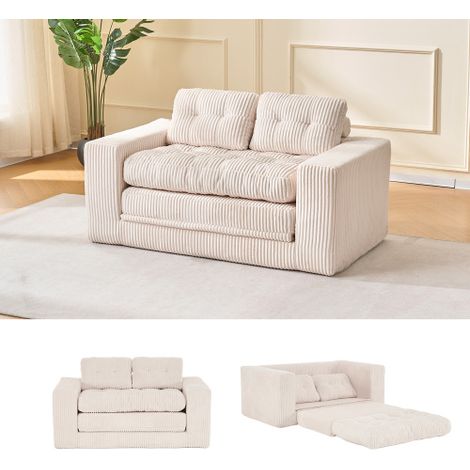 Zweisitzer-Schlafsofa mit Memory-Schaum – kein Aufbau erforderlich, 2-in-1-Funktion, Cordbezug – kompaktes Sofa für kleine Räume, Wohnungen, Homeoffice und Schlafzimmer