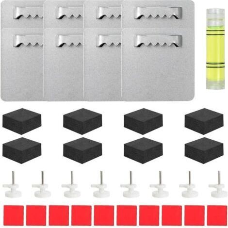 Set of 8 Picture Hangers Without Drilling, Adhesive Frame Fixing Kit with Bubble Level, Wall Support for Photos and Mirrors, Self-Adhesive Hooks for Easy and Quick Hanging on Smooth Walls (1/5)