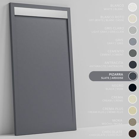 SOULHOME Duschwanne - Mineralguss & Gel Coat - Stein-Struktur - Rutschfest - Schiefergrau - 130X70- Extraflach 3cm - Inklusive Ablassventil - Edelstahl-Ablaufgitter
