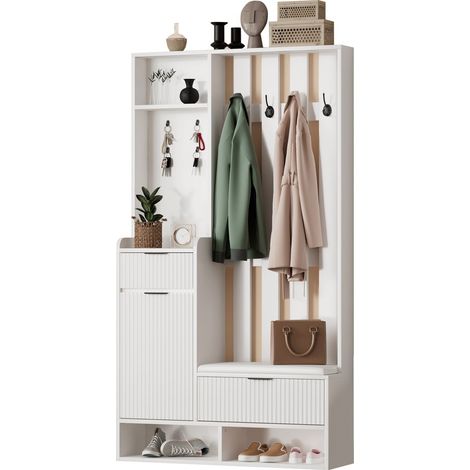 portemanteau multifonctionnel 6 en 1 Particle Board blanc 100 x 30 x 180 cm