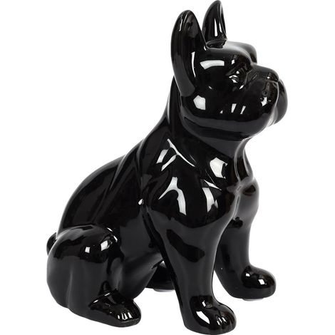 Statue Bulldog en Céramique Noir Brillant H20cm