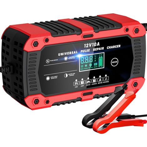 Chargeur de Batterie Voiture 12V 10A LiFePO4 Chargeur Batterie pour Auto Moto Intelligent avec Réparation Écran LCD 6 Modes pour AGM Gel SLA Wet LiFePO4 (1/5)