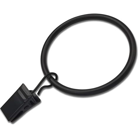 Curtain Rings With Clips - Metal - 1.77 In Inner Diameter - For 1.5 In Rods - Vintage Black - 20 Pieces (1/5)