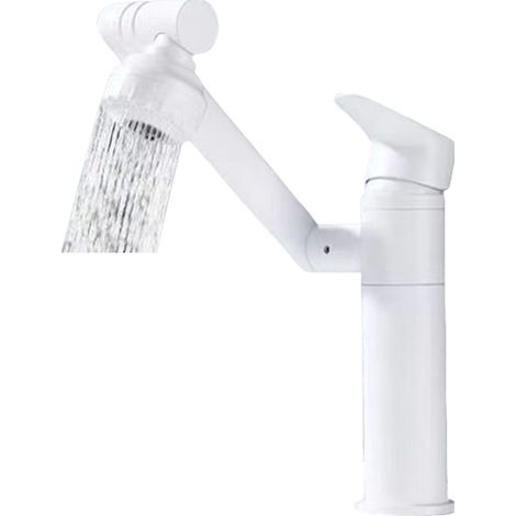 Chat porte-bonheur, robinet mitigeur eau chaude/eau froide, meuble de salle de bain, lavabo, vasque, robinet pivotant universel, modèle blanc (1/5)