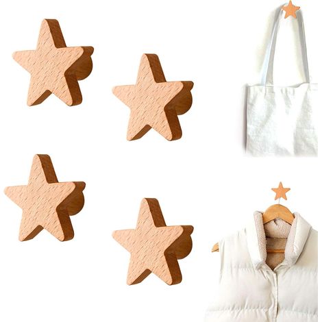 Crochet Murale En Bois De Hêtre - Crochet Porte-Manteau Sans Perçage - Charge Maximale 5 Kg Par Crochet - Pour Entrée Couloir Cuisine Chambre - Lot De 4 (1/5)