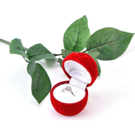 Red Rose Ring Box, Romantic Hard Case for Engagement and Wedding Jewelry, Soft Lining for Ring Protection, Ideal for a Proposal or a (1/5)