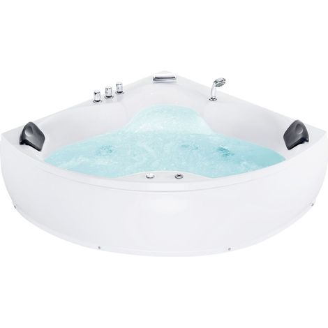 Baignoire d'Angle Balnéo 150 cm en Acrylique Blanc 2 Places avec Leds Senado