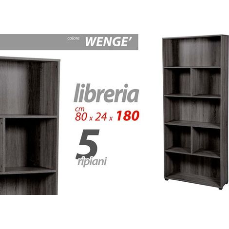 Libreria scaffale legno a muro grigio 5 ripiani cm 80 x 24 x 180 h