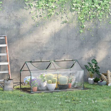 Outsunny Gartengewächshaus 120x60x60 cm mit 2 aufrollbaren Fenstern und Stahlrahmen für den Anbau von Pflanzen, Gemüse, Blumen, Tomaten, transparent