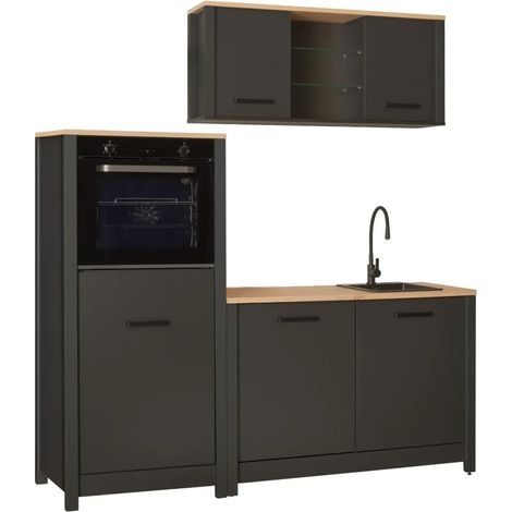 Mobile Cucina con Pensile Sottolavello Colonna Modulare Antracite Rovere (1/5)