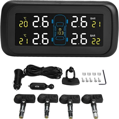 TPMS-Reifendruckkontrollsystem mit LCD-Bildschirm, USB-Zigarettenanzünder-Ladegerät, 4 internen Sensoren (1/5)