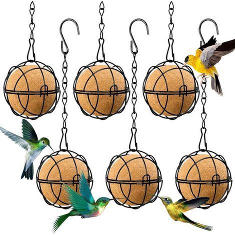 Set di 6 casette per uccelli in metallo da appendere, con ganci, per uso esterno, colore nero. (1/5)