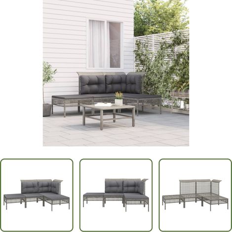 vidaXL Rattan - 4-tlg. Garten-Lounge-Set mit Kissen Grau Poly Rattan (1/5)