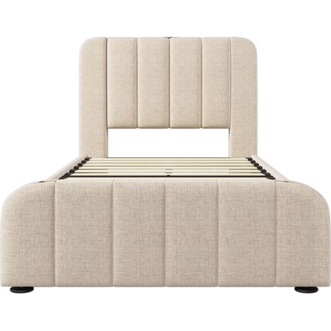 Letto singolo imbottito 90 x 200 cm beige con 4 cassetti e materasso (1/5)