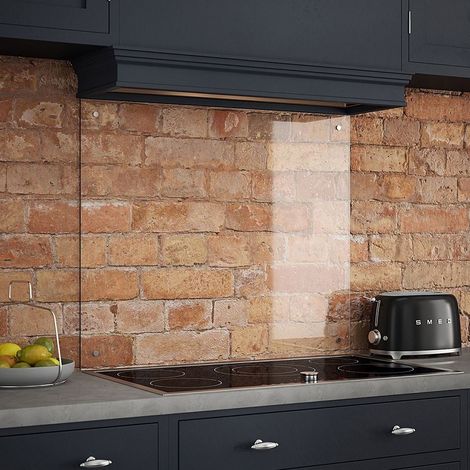 Splashback Clear Glass Kitchen Backsplash Satin Chrome Cap 900x750mm