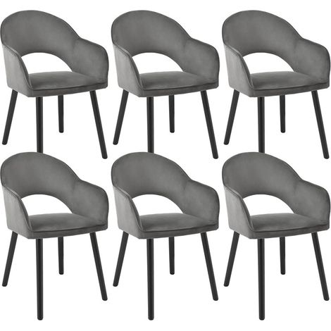 Modern dining chairs with crescent-shaped backrests and ergonomic armrests, combining style and comfort - Set of 6 - Dark grey