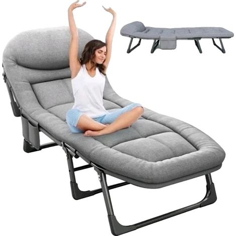 Chaise longue, supporte jusqu'à 150 kg, positions inclinables réglables, design de lit pliable avec matelas (1/5)