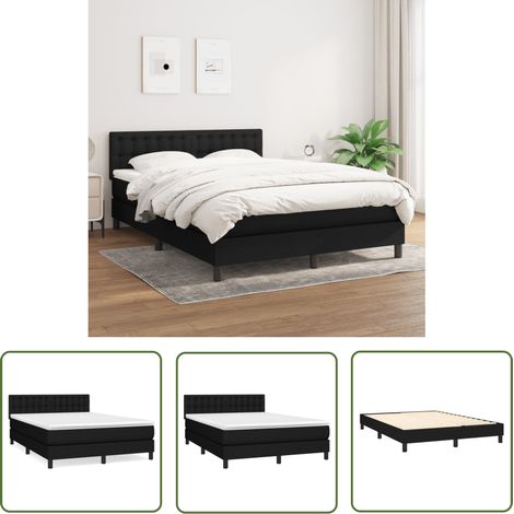 The Living Store Sommier à lattes de lit avec matelas Noir 140x200 cm Tissu - Lit Double - Lit Tapissier - Matelas À Ressorts Ensachés - Literie - Chambre À Coucher (1/5)