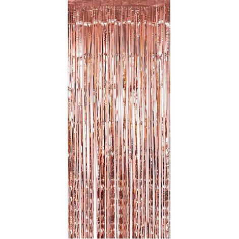 Rideau Franges Métalliques - Rideau Toile de Fond Décoration Fête - Anniversaire Mariage Noël EVJF - 1 x 2 m - Or Rose