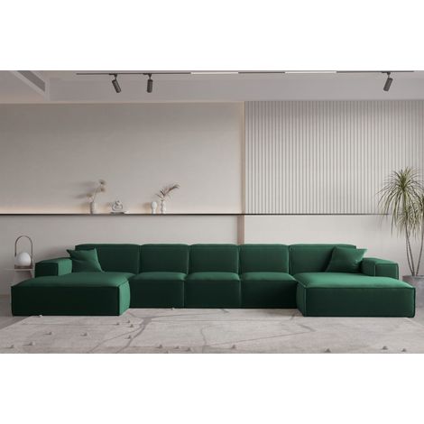 Wohnlandschaft U-Form CELES PREMIUM XL in Stoff Opera Velvet Grün (1/2)