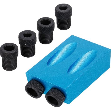 Plantilla para taladrar agujeros ocultos (7 piezas), kit de montaje con broca para espigas de 15°, adaptador de accionamiento de 6/8/10 mm para carpintería, guía de perforación angular, herramienta de (1/5)