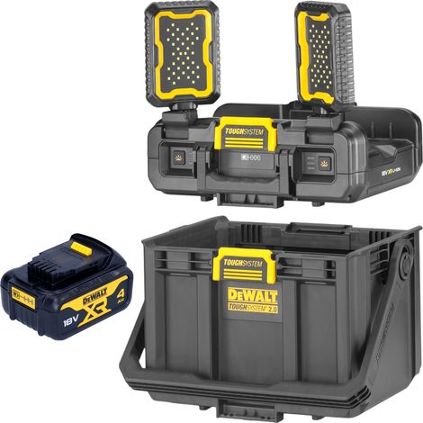 DeWalt DWST08061-1 Werkzeugbox mit integrierten Leuchten 395 x 352 x 255 mm ToughSystem 2.0 + 1x Akku 4,0 Ah - ohne Ladegerät