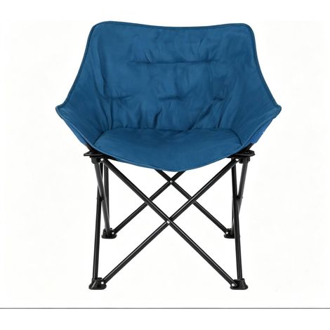 Sedia da campeggio pieghevole imbottita con schienale alto in metallo e Oxford blu/nera HOMVRA (1/5)