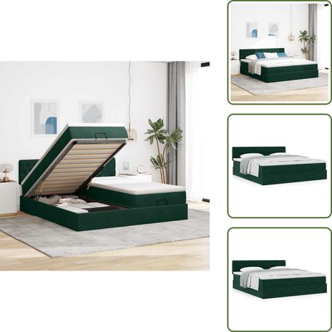 Matelas à ressorts ensachés - vidaXL Cadre de lit ottoman avec matelas vert foncé 200x200 cm velours - Surmatelas (1/5)