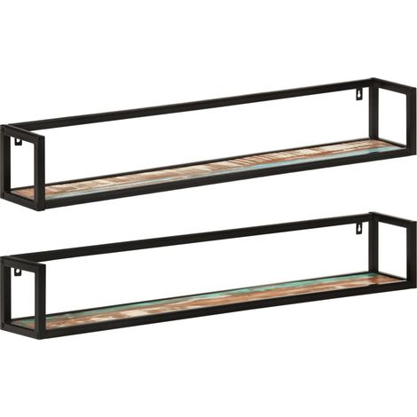 Étagères murales 2 pcs 110x17x17cm bois récupération massif/fer (1/5)