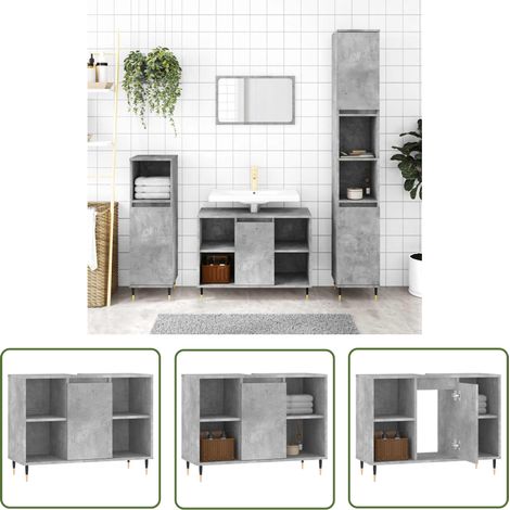 The Living Store Armoire salle de bain gris béton 80x33x60cm bois d'ingénierie - Meuble De Salle De Bain - Armoire Salle De Bain - Rangement Salle De Bain - Meuble Lavabo - Design Industriel (1/5)