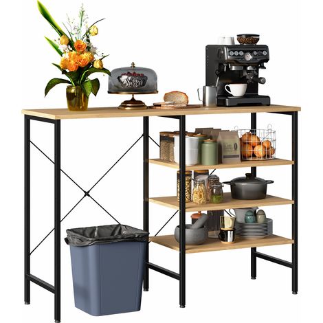 Table d'appoint multifonctionnelle modulable en métal noir et bois 120x40x85,5 cm (1/5)