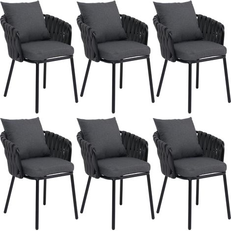 [NUNCA USADO] Juego de 6 sillas de comedor de aluminio HHG-190, silla de interior con reposabrazos, tela/tejido (180 g/m²) trenzado de cuerda, antracita (1/5)